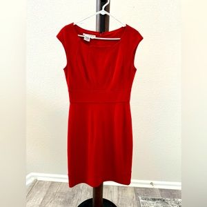 Maggie London, stealth red dress with sleeves and cut out, neckline, size 10